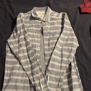 Original Penguin Men's Blue and Gray Striped Shirt